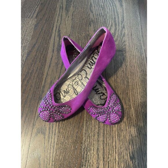 Sam Edelman Charleen Ballet Flats Shoes 6 M Studded Leather Suede‎ Fuchsia - Picture 2 of 11